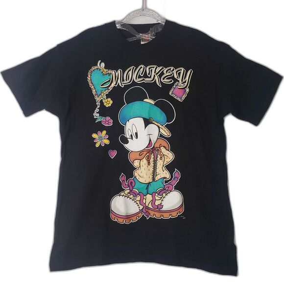 Vintage 90s Mickey Mouse Disney Black T Shirt One Size USA Made Single Stitch - Picture 1 of 7